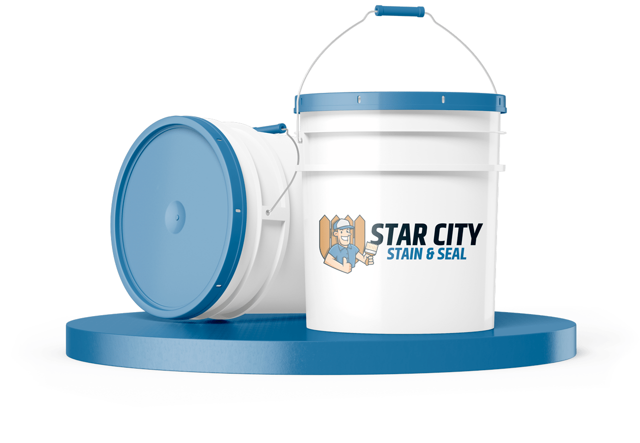 5 Gallon Stain Bucket That Says Star City Stain and Seal